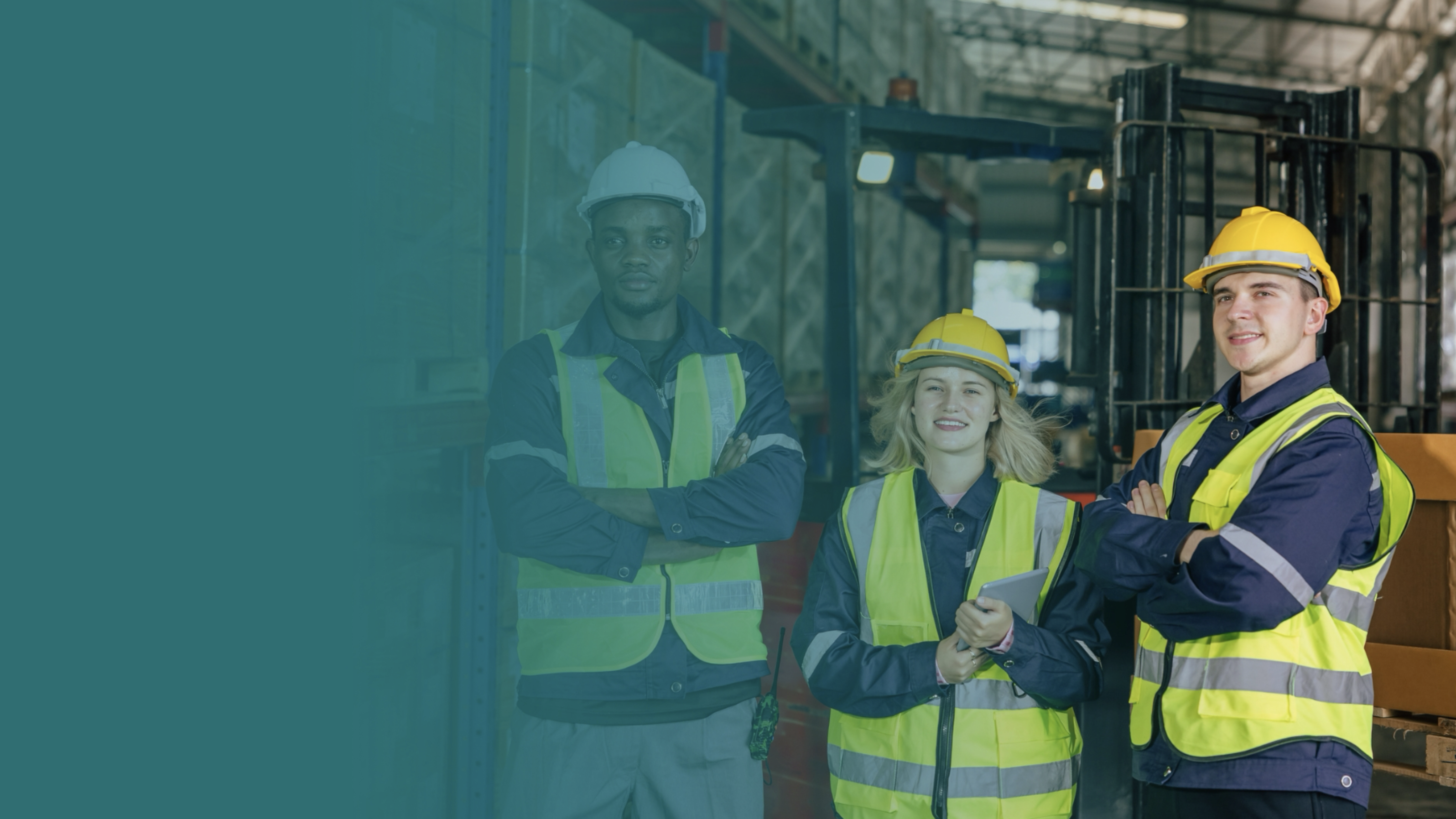Frontline Works Posing For A Picture To Highlight The Benefits Of Group Pensions In Ireland Sage Colour To The Left Of Image